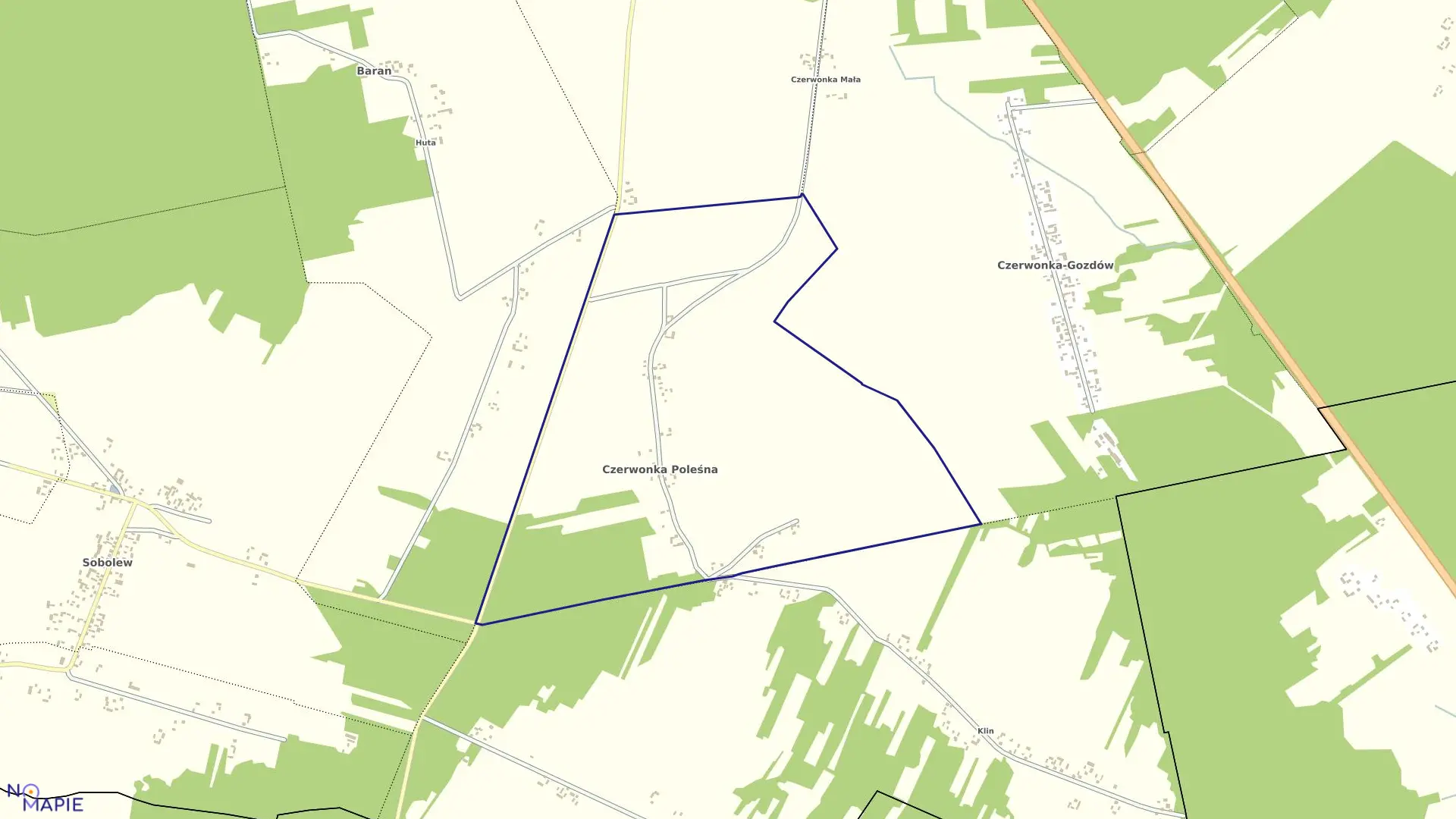 Mapa obrębu CZERWONKA POLEŚNA w gminie Firlej