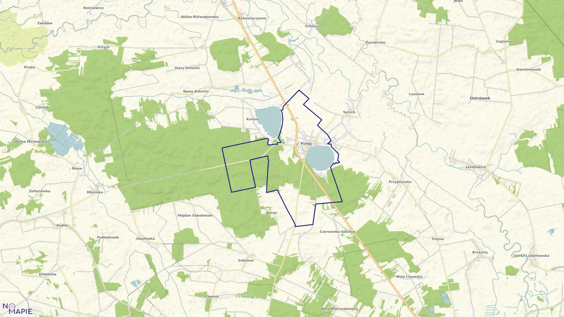 Mapa obrębu FIRLEJ w gminie Firlej