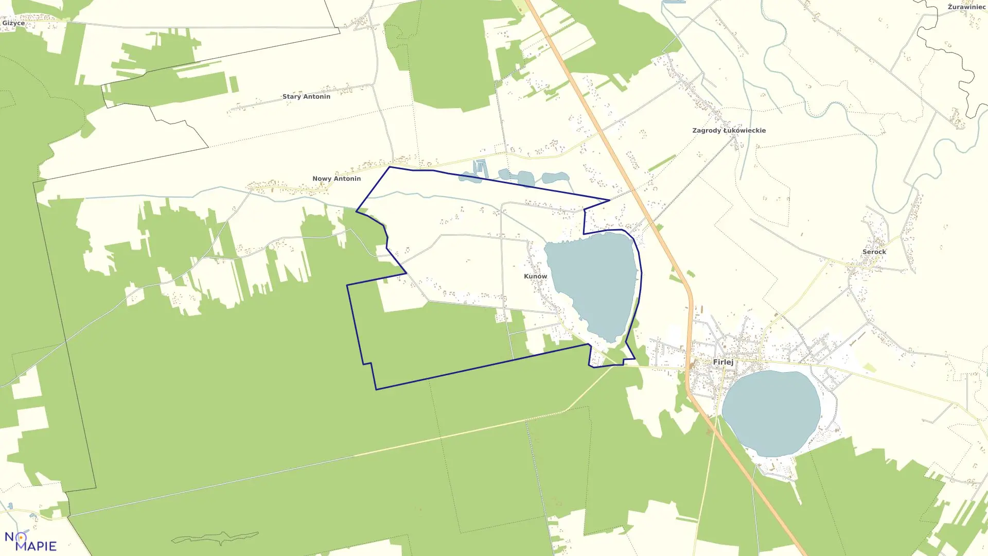 Mapa obrębu KUNÓW w gminie Firlej