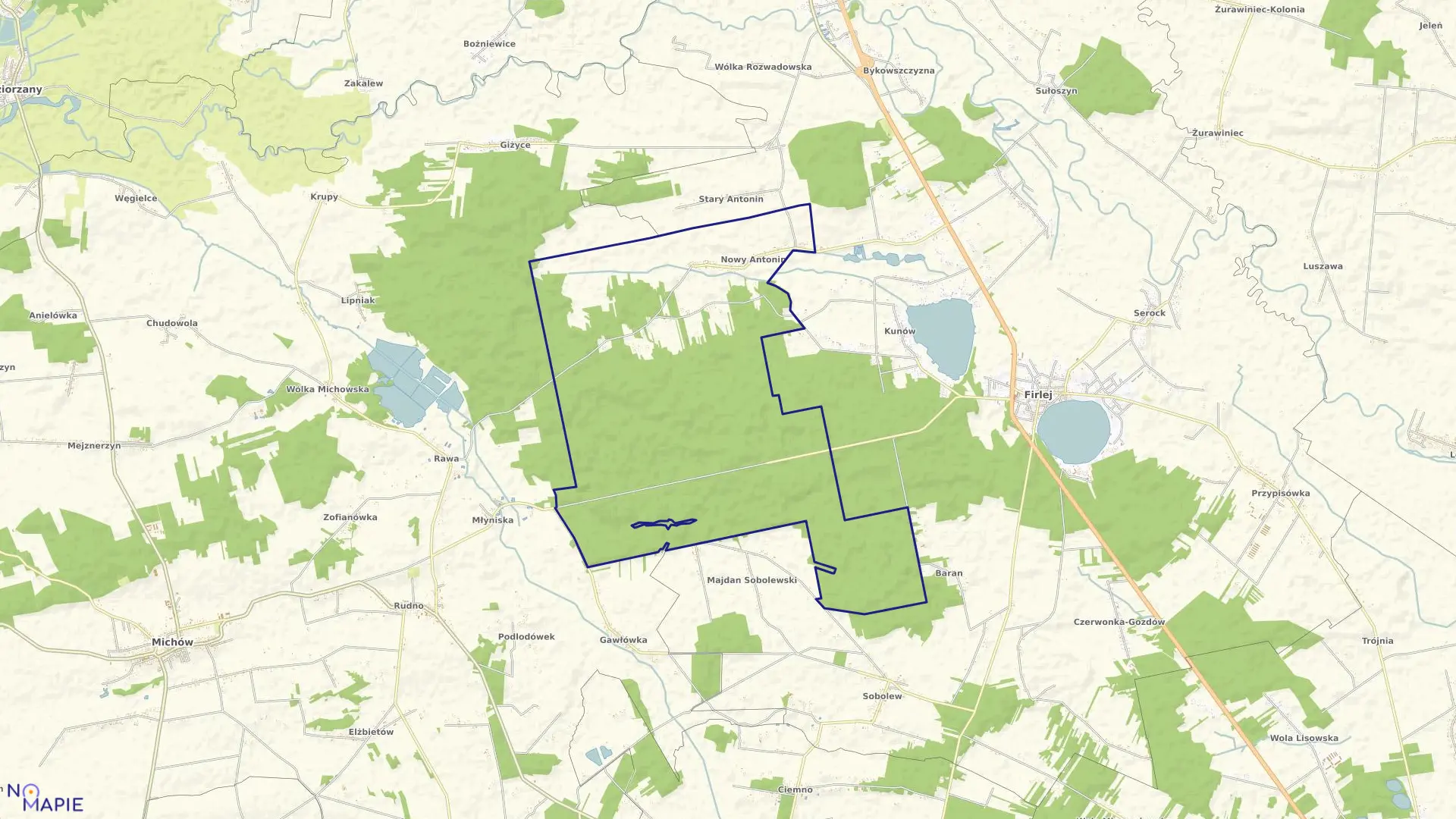 Mapa obrębu NOWY ANTONIN w gminie Firlej