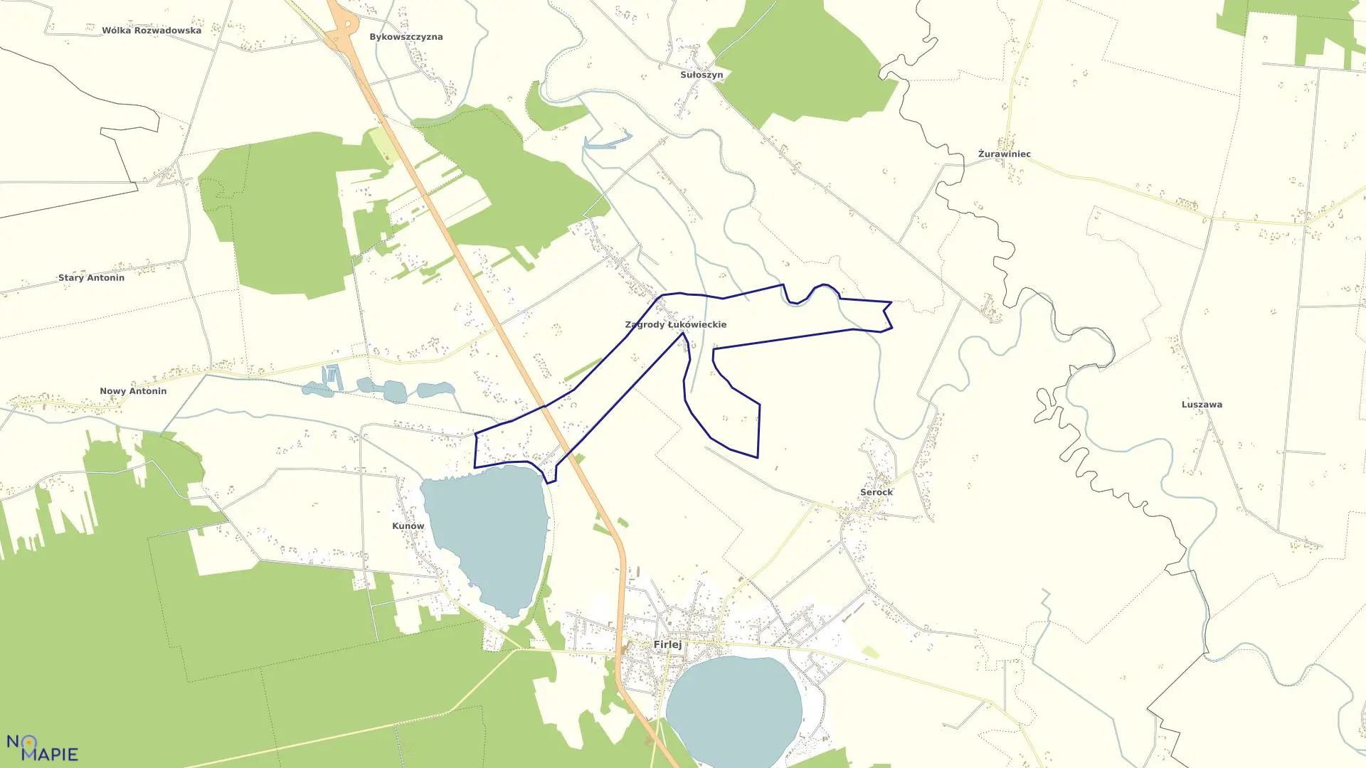 Mapa obrębu ZAGRODY ŁUKOWIECKIE w gminie Firlej